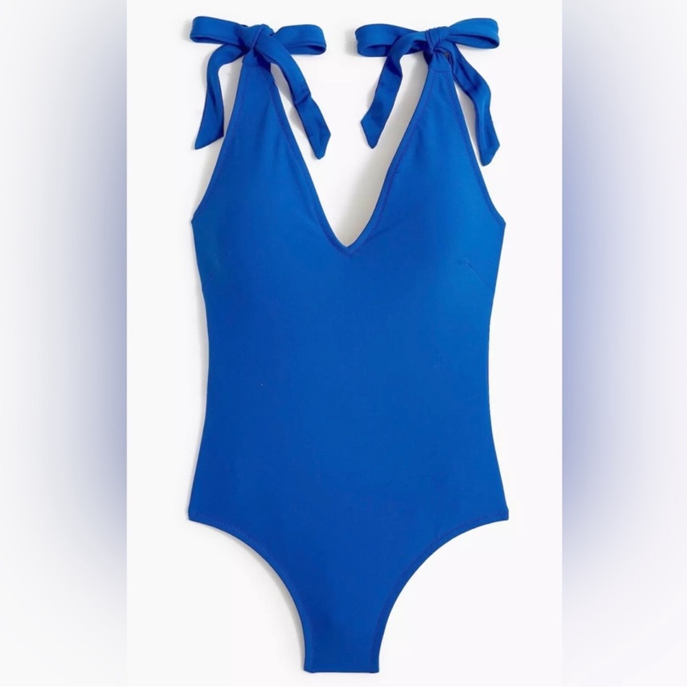 J. Crew Tie Shoulder One Piece Swimsuit Brilliant Blue Size XXL BR591 - Picture 3 of 8